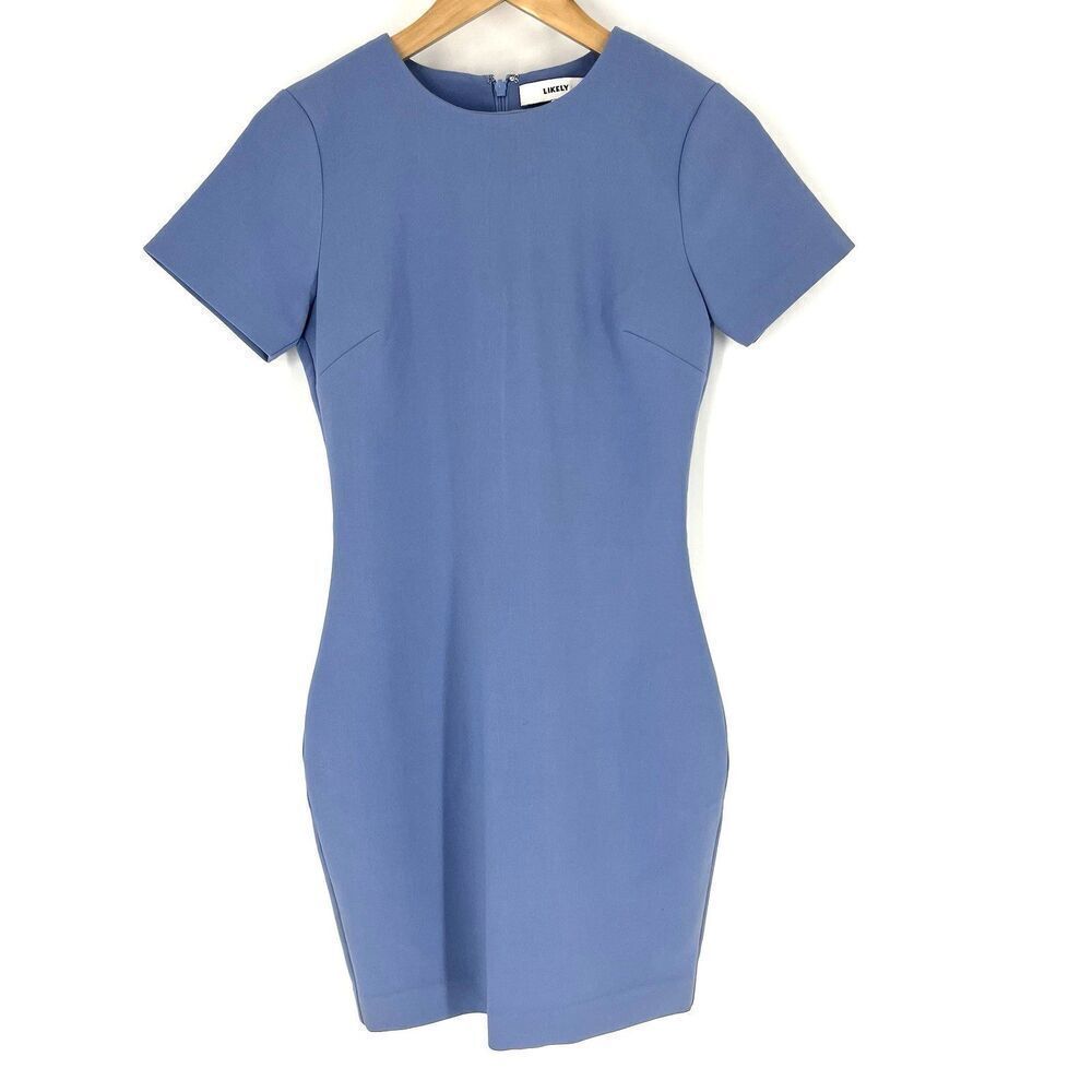 Likely Manhattan Mini Dress Size 2 Womens Blue Bodycon Short Sleeve Cocktail